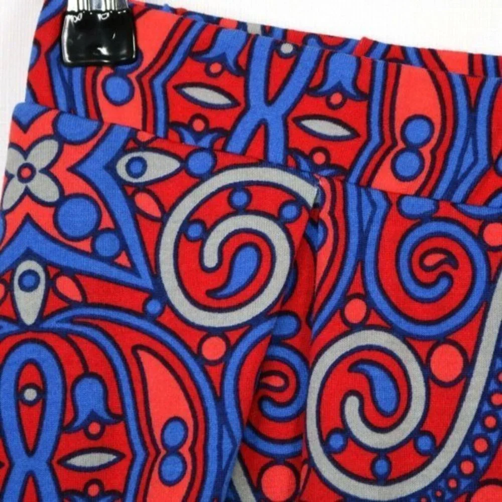 LuLaRoe Madison Pleated A-Line Skirt Red Blue Pockets‎ M Medium